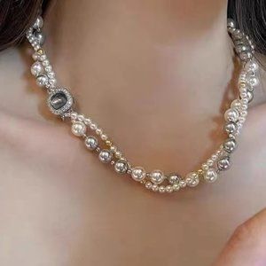Double wrap mixed colored pearl necklace for lady